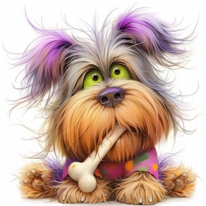 Clipart de chien excentrique et désordonné : 12 images aquarelles haute résolution pour journal intime, scrapbooking, création de cartes, kit de téléchargement numérique, fantaisie et fantaisie.