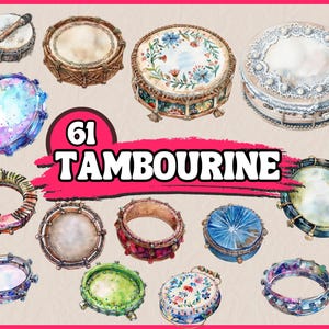 Clipart tambourin PNG 61, clipart musical aquarelle, conception de musique ludique, illustrations d'instruments, téléchargement immédiat pour usage commercial