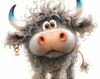 Frazzled Cow Clipart 12 High Res Watercolor JPGs Junk Journals, Scrapbooking, Card Making, Digital Download, Fantasy, Whimsical, Quirky