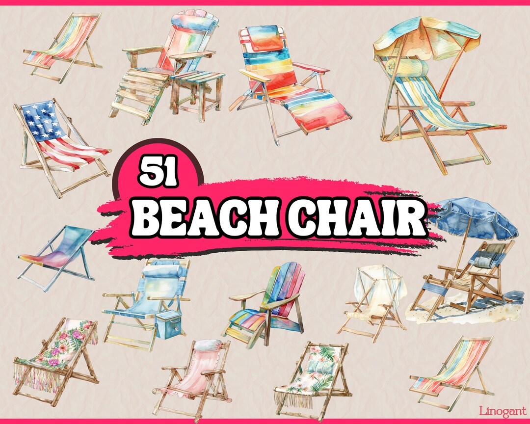 Watercolor Beach Chair Clipart Bundle, Sea Side Sunbed Clip Art Set ...