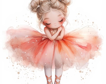18 Adorable Ballerina Clipart Bundle, Cute Ballet Illustration, Printable Watercolor Clipart, High Quality JPG, Paper Craft, Junk Journals