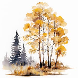 17 Autumn Trees Clipart Bundle, Fall Foliage Landscape Illustration, Printable Watercolor Clipart, High Quality JPG, Paper Craft, Journals