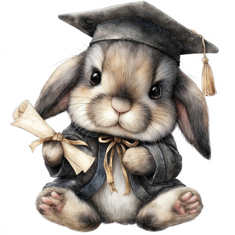 17 Graduation Rabbit Clipart Bundle, Academic Celebration Animal ...