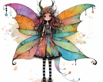 Whimsical Fairy Lady Clipart 10 High Res Watercolor JPGs Junk Journaling, Scrapbooking, Card Making, Digital Download Kit, Fantasy, Quirky