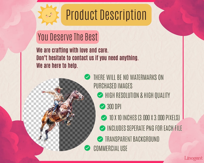 May include: A digital illustration of a cowboy riding a horse. The image has a transparent background and is available for commercial use. It is 10 inches by 10 inches and 300 DPI.