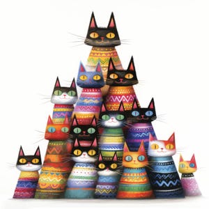 Colorful Cat Tower Clip Art 10 High Res Watercolor JPGs Junk Journaling, Scrapbooking, Card Making, Digital Download Kit, Fantasy, Whimsical