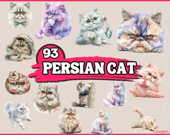 93 ペルシャ猫のクリップアート | 猫の昇華バンドル | 印刷可能な