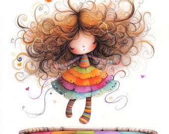 Quirky Jumping Girl Clip Art 10 High Res Watercolor Jpgs Junk