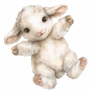 15 Adorable Lamb Clipart Bundle, Cute Lamb Illustration, Printable Watercolor Baby Lamb Clipart, High Quality JPG, Paper Craft, Junk Journal