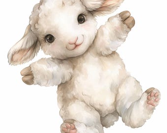 15 Adorable Lamb Clipart Bundle, Cute Lamb Illustration, Printable Watercolor Baby Lamb Clipart, High Quality JPG, Paper Craft, Junk Journal