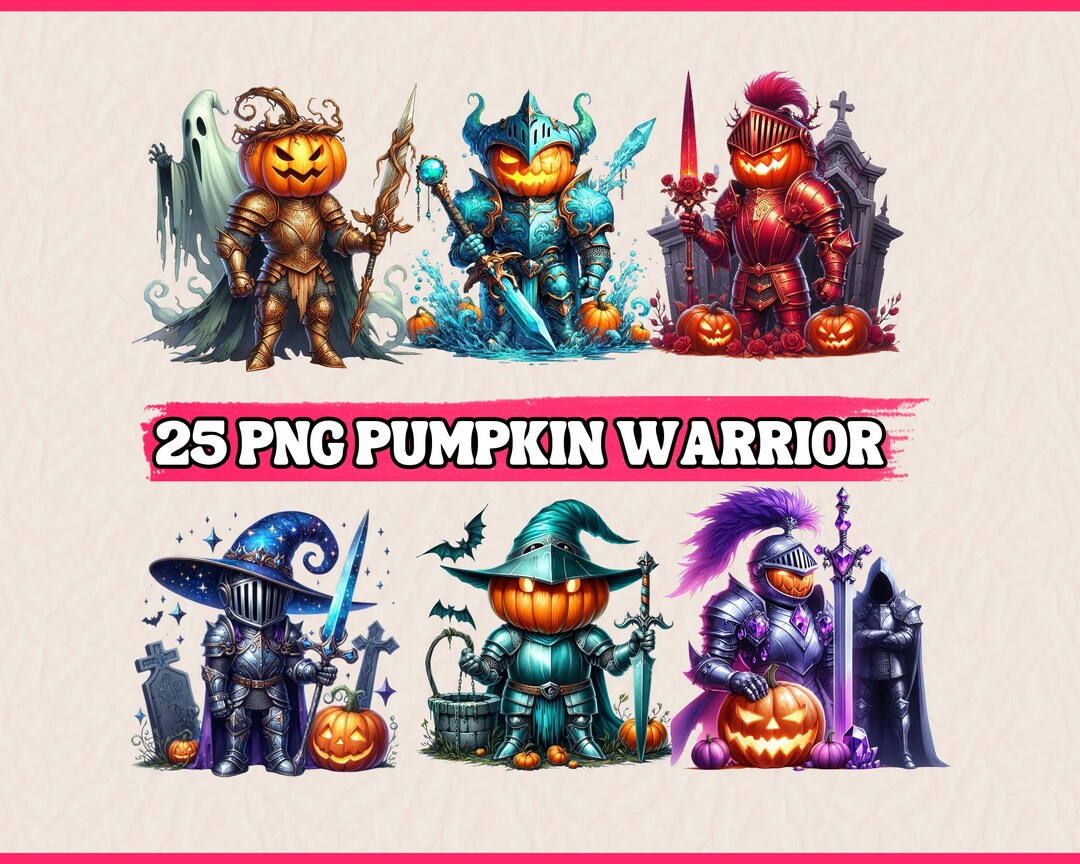 25 PNG Pumpkin Warrior Clipart, Cute Halloween Knight With Pumpkin Head ...