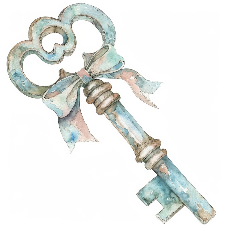 Rustic Key With Ribbon 11 High Res Watercolor Jpgs for Junk Journaling ...
