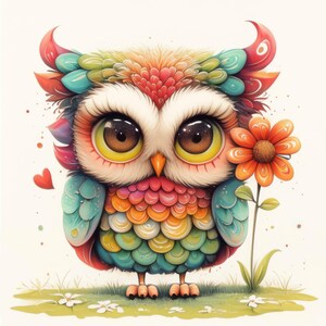 Whimsical Floral Owls Clipart 10 High Res Watercolor Jpgs for Junk ...