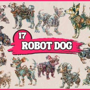 17 PNG robothond clipart, aquarel robothond clipart, Cyborg hondenrassen graphics, honden illustraties, Instant Download voor commercieel gebruik