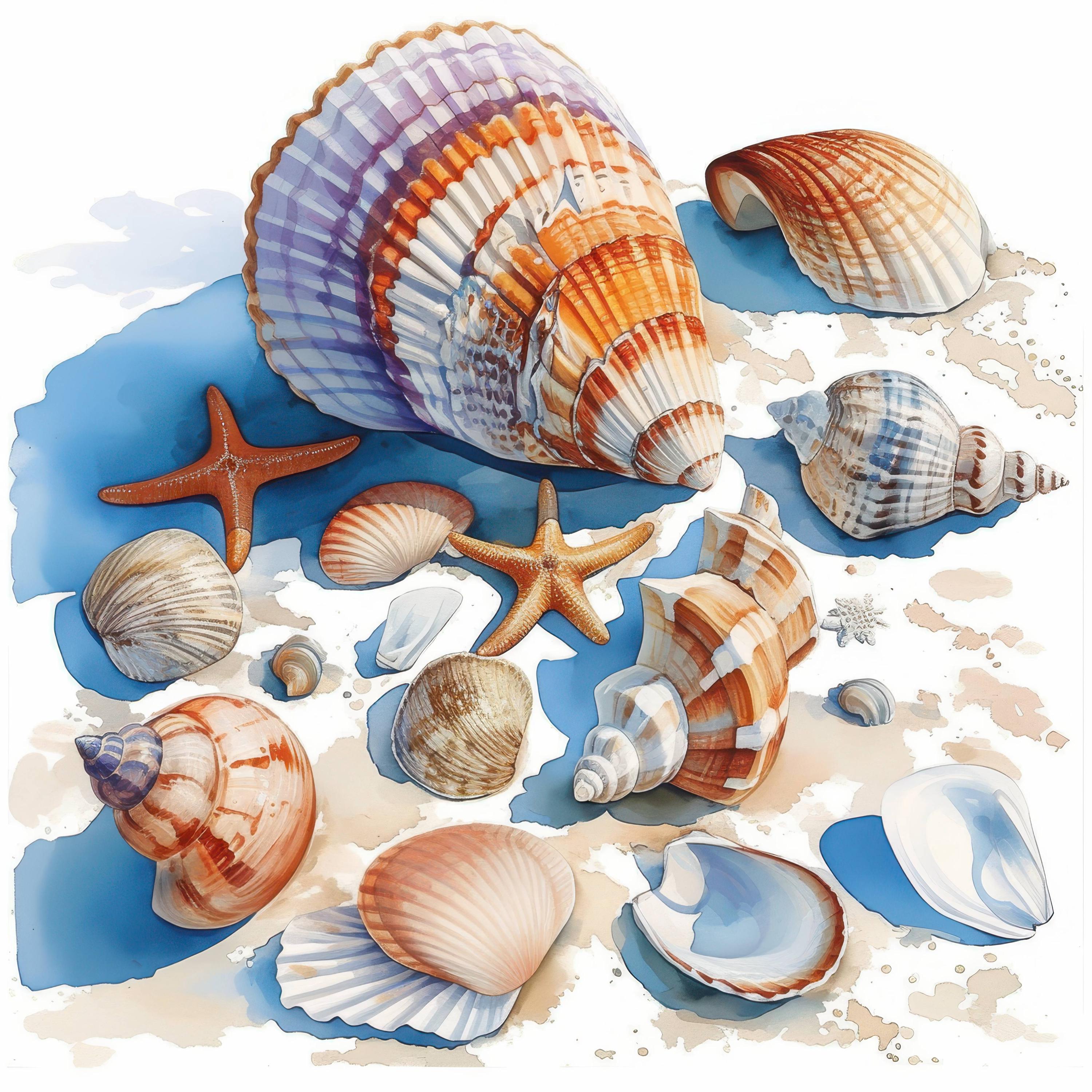 Junk Shells 10 Sea Shells Clipart Bundle, Coastal Beach Element Illustration ...