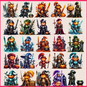 25 PNG Pumpkin Warrior Clipart, Cute Halloween Knight With Pumpkin Head ...