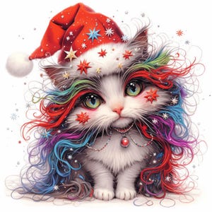 12 Cute Christmas Cat Clipart | Santa Cat Clipart | Printable Watercolor File | High Quality JPGs | Digital Download | Paper Craft, Journal