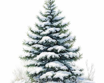17 Watercolor Christmas Tree Clipart Bundle, Festive Pine Illustration, Printable Watercolor Clipart, High Quality JPG, Paper Craft