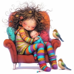 Whimsical Big Sister Clipart 10 High Res Watercolor JPGs for Junk Journals, Scrapbooking, Card Making, Digital Download, Fantasy, Cute