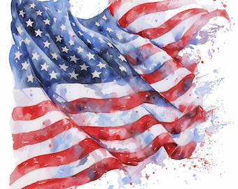 12 American Flag Clipart Bundle, Red, White, Blue USA Flag Design, Printable Watercolor Clipart, High Quality JPG, Paper Craft, Junk Journal