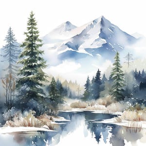 11 River Landscape Clipart Bundle, Mountain Valley Illustration, Printable Watercolor Clipart, High Quality JPG, Paper Craft, Junk Journal