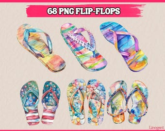 68 PNG Flip-Flop With Summer Designs Clipart, Jandals Clipart, Flip Flops Clipart Bundle, Illustration | Instant Download for Commercial Use