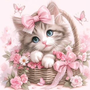 Pink Little Kitty Clip Art 11 High Res Watercolor JPGs for Junk Journaling, Scrapbooking, Card Making, Digital Download, Fantasy, Pastel