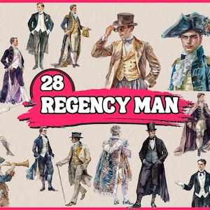 Regency Man Clipart PNG | Man with Vintage Style, Historical Man Clipart Bundle, Sublimation Illustrations | Instant Download Commercial Use