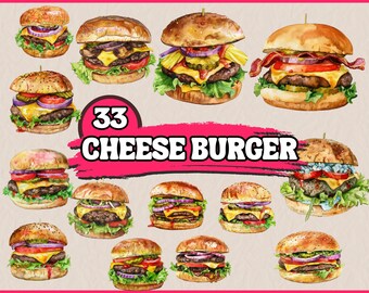33 Cheeseburger Clipart | Burger Clipart Mit Käse, Brot, Gemüse, Fast Food Clipart, Kommerzielle Illustration | Sofort Download