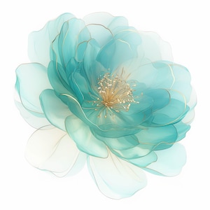 Exquisite Gold Edged Aqua Flower Clip Art 10 High Res Watercolor JPGs for Junk Journaling, Scrapbooking, Card Making, Digital Download Craft
