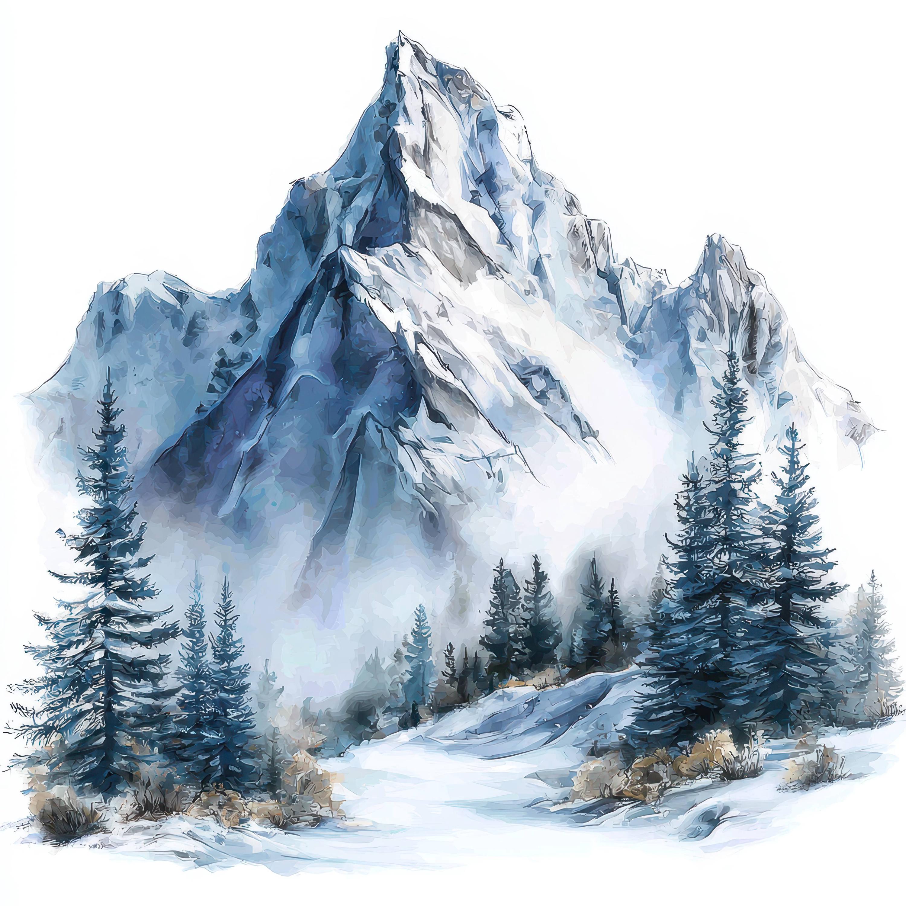 16 Snowy Mountain Clipart Bundle, Winter Landscape Illustration
