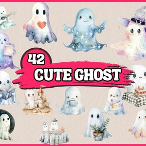 42 PNG Watercolor Cute Ghost Clipart, Minimalist Ghosts, Halloween Spectre, Ghost Clipart Bundle, Illustrations | Download, Commercial Use