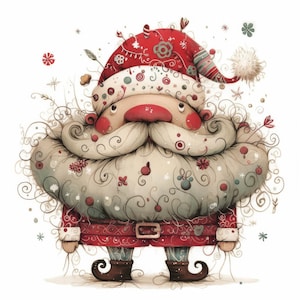 Quirky Santa Clip Art 12 High Res Watercolor JPGs Junk Journals, Scrapbooking, Card Making, Digital Download, Fantasy, Whimsical, Christmas