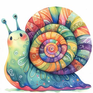 10 Happy Little Snail Clipart Bundle, Animal Illustration, Printable Watercolor Clipart, High Quality JPG, Digital Paper Craft, Junk Journal