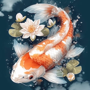 15 Koi Fish Clipart Bundle, Artistic Water Garden Illustration, Printable Watercolor Clipart, High Quality JPG, Paper Craft, Junk Journals