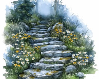 10 Enchanted Trail Clipart Bundle, Mystical Forest Path Illustration, Printable Watercolor Clipart, High Quality JPG, Paper Craft, Journals