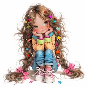 Quirky Cute Little Girl Clip Art 13 High Res Watercolor JPGs Junk Journals, Scrapbooking, Card Making, Digital Download, Fantasy, Whimsical