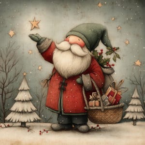 10 Santa In Snow Clipart Bundle, Winter Illustration, Printable Watercolor Clipart, High Quality JPG, Christmas Paper Craft, Junk Journals