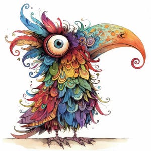 Quirky Bird Clip Art 12 High Res Watercolor JPGs for Junk Journaling, Scrapbooking, Card Making, Digital Download, Frazzled Bird, Whimsical