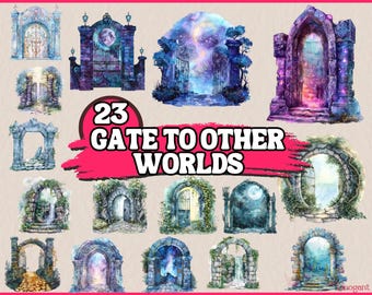 Watercolor Gate to Other World Clipart | Secret Portal, Magical Door, Enchanted Garden Door Illustration | Instant Download & Commercial Use