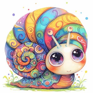 Cartoon Colorful Snail Clip Art 12 High Res Watercolor JPGs for Junk Journaling, Scrapbooking, Card Making, Digital Download,Fantasy, Nature