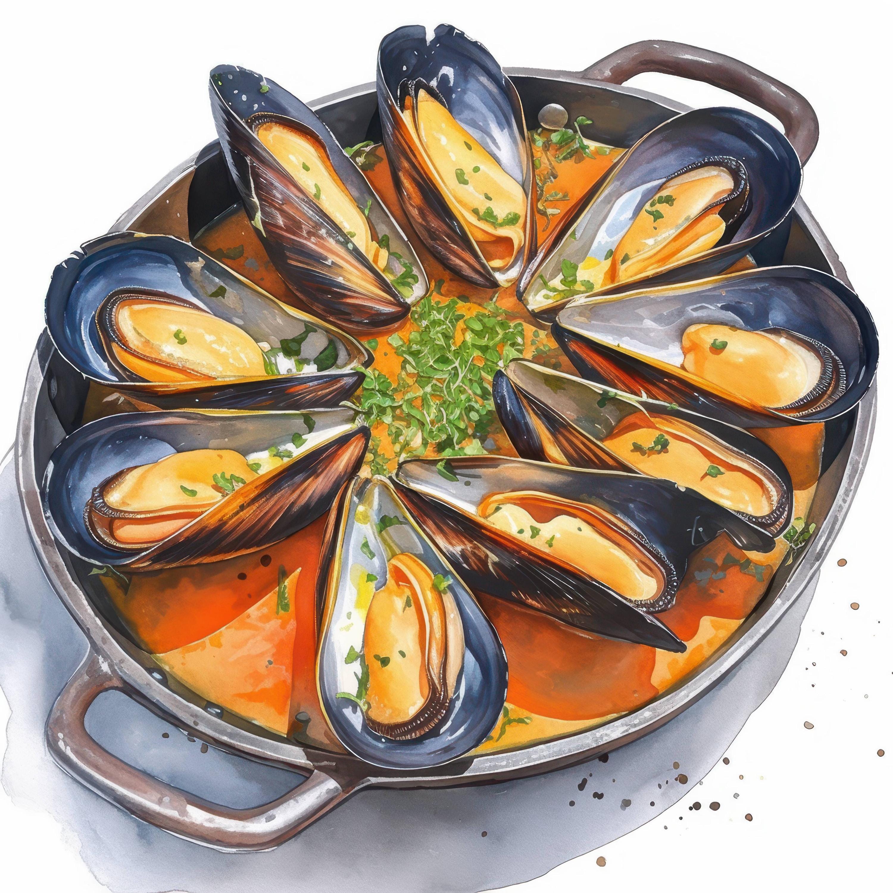 16 Mussels Garlic Herb Clipart Bundle, Delicious Seafood Illustration ...