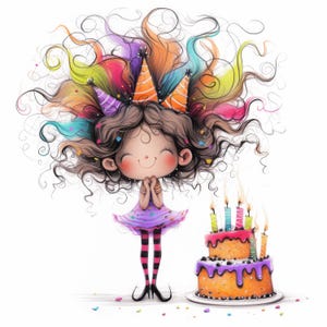 Quirky Birthday Cake Clip Art 10 High Res Watercolor JPGs Junk Journaling, Scrapbooking, Card Making, Digital Download, Fantasy, Whimsical