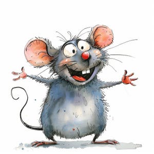 Crazy Happy Mouse Clipart 10 High Res Watercolor JPGs for Junk Journaling, Scrapbooking, Card Making, Digital Download Kit, Fantasy, Whimsy