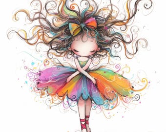 Whimsical Ballerina Girl Clip Art 11 High Res Watercolor JPGs for Junk Journals, Scrapbooking, Card Making, Digital Download, Fantasy, Cute
