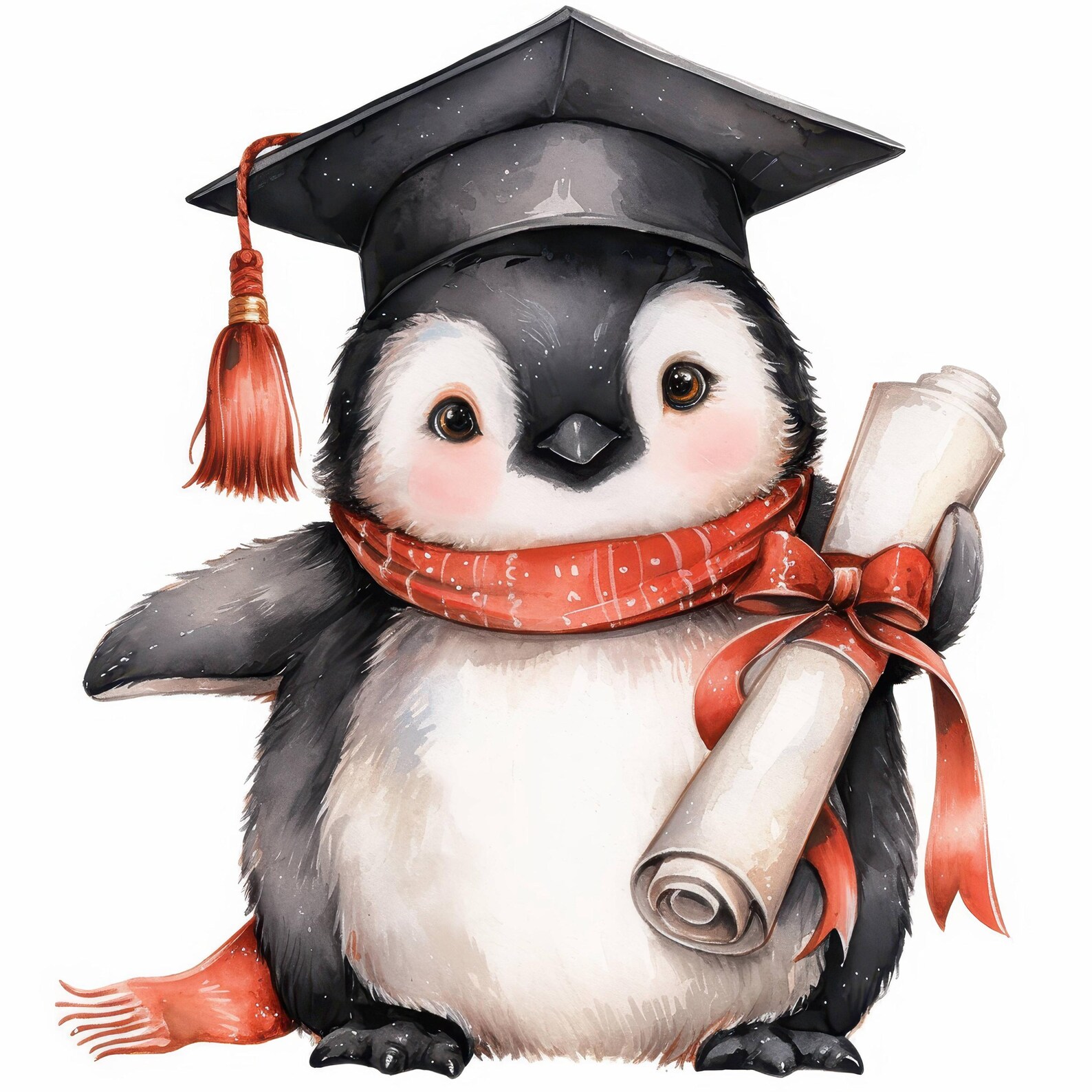 10 Graduation Penguins Clipart, Penguin With Red Scarves Illustration ...