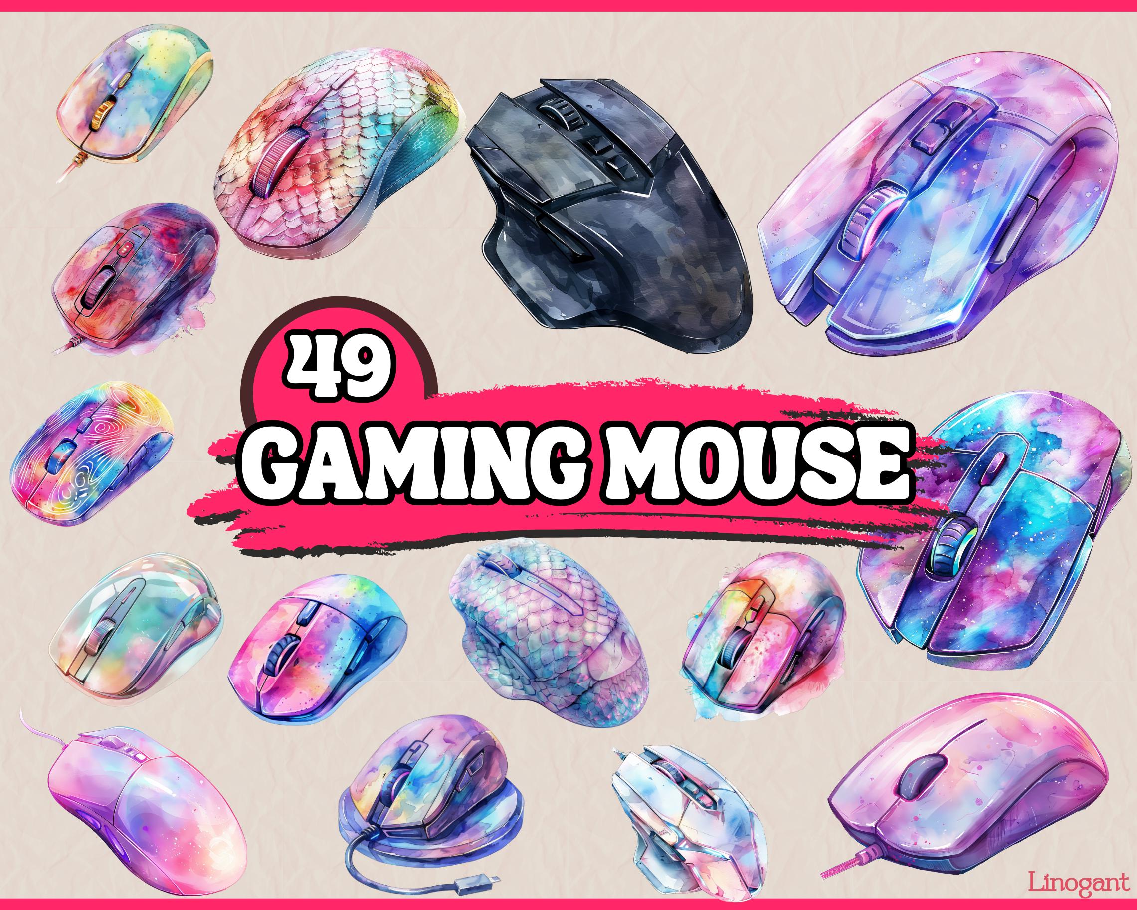 Watercolor Gaming Mouse Clipart Bundle, PC Gaming Controller Clip Art Set,Colorful Personal Computer Mouse PNG Graphic, Digital Illustration