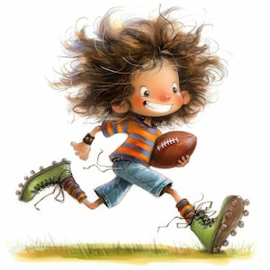Quirky Football Clip Art 16 High Res Watercolor JPGs Junk Journaling, Scrapbooking, Card Making, Digital Download Kit, Fantasy, Whimsical