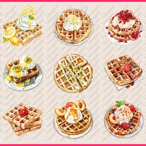Watercolor Waffle Clipart Bundle, Food Clip Art Set, Bakery, Dessert ...
