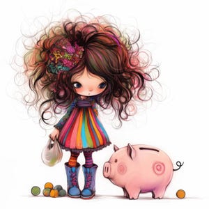 Whimsical Piggy Bank Clip Art 13 High Res Watercolor JPGs for Junk Journaling, Scrapbooking, Card Making, Digital Download, Fantasy, Quirky